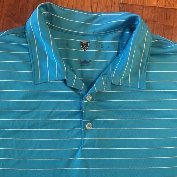 Nike Golf Turquoise Blue White Striped Men's Classic Polo Shirt Size XL silky - Picture 5 of 10